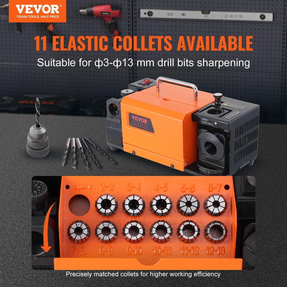 VEVOR MR-13B Drill Bits Sharpener 3-13mm Bits Grinder Sharpener & 11 Collets