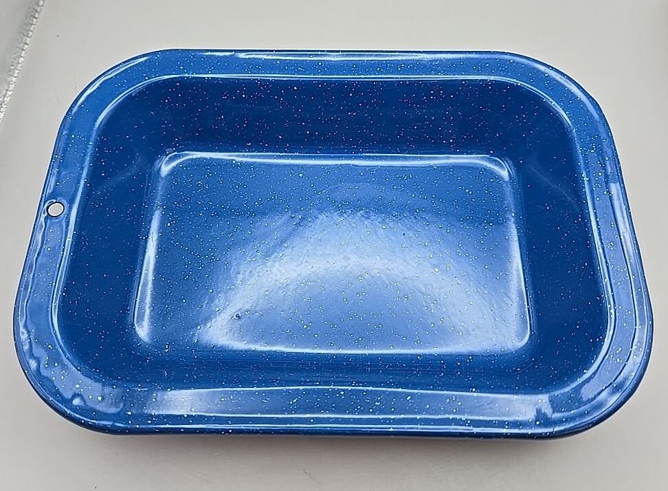Blue Enamelware Small Camping Roasting Casserole Cooking Pan 7.5"x4.5" Bottom