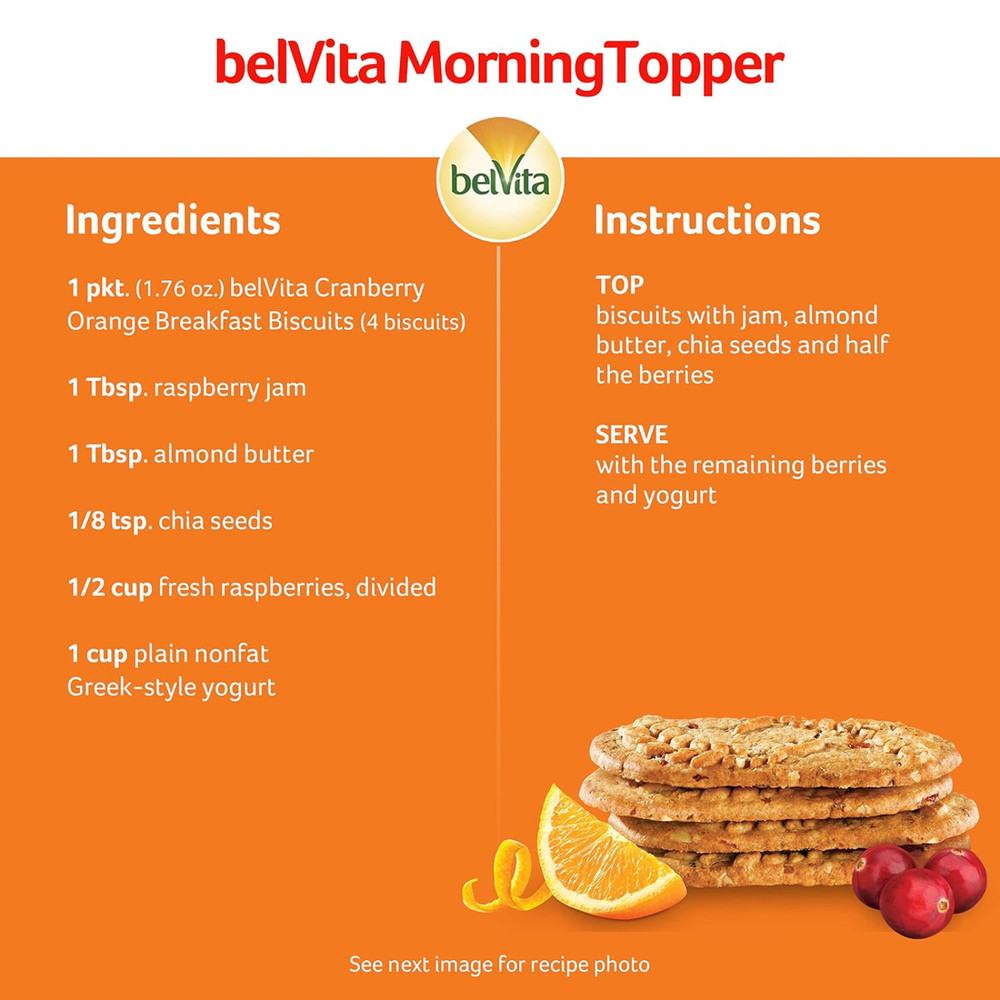 Breakfast Bars Biscuits, Cranberry Orange, 8 Packs (4 Biscuits per Pack)