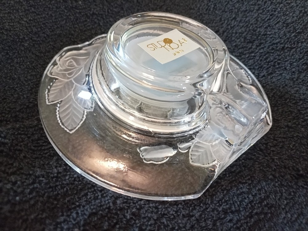 Studio Nova Lead Crystal Table Clock - Rose Pattern - Japan/Germany **NIB**