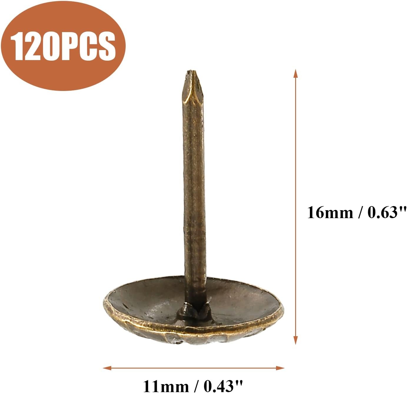 Bivethoi 120 Pcs Brass Upholstery Tacks, 7/16" Dia Antique Metal 7/16,