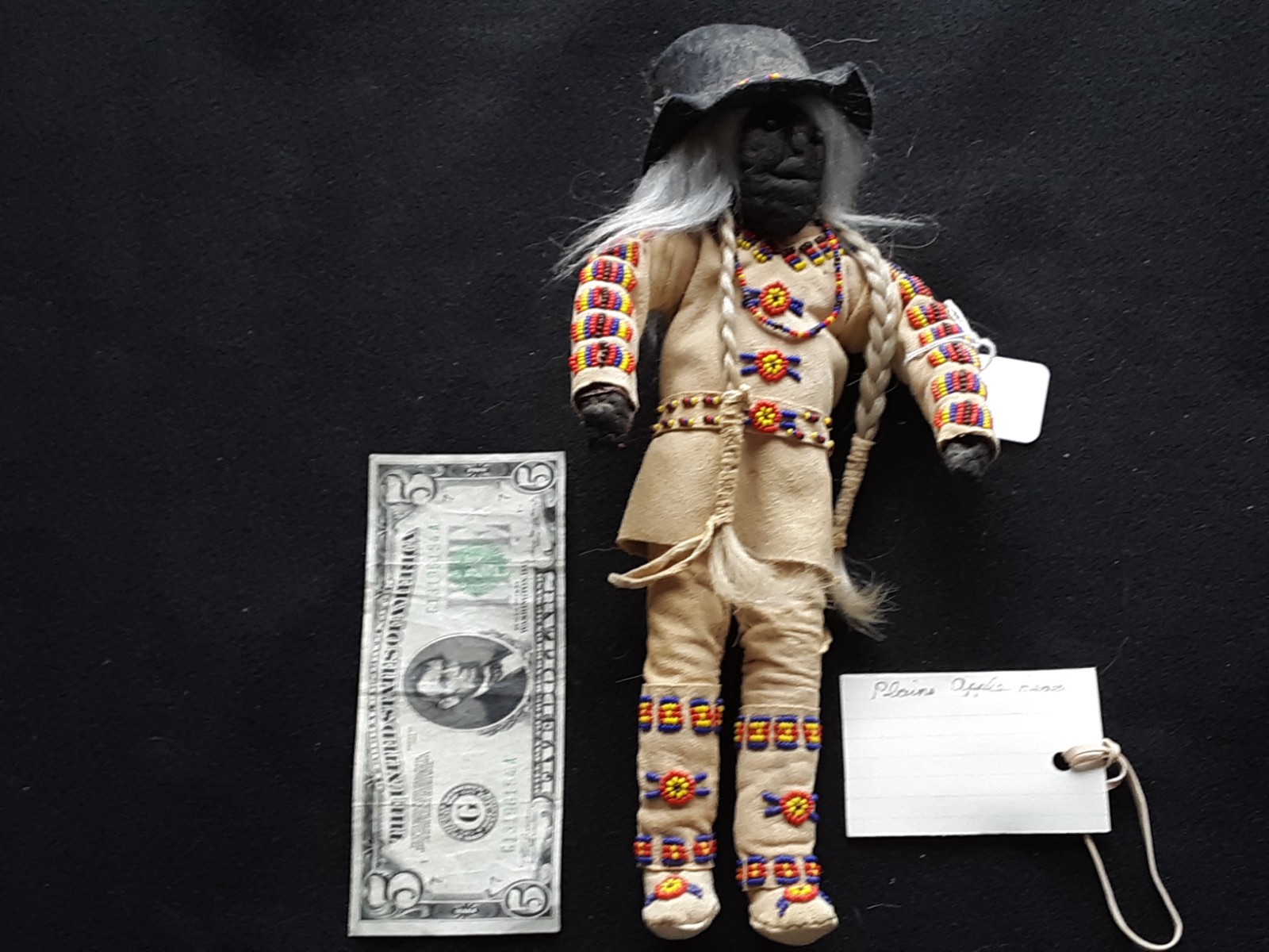 NATIVE AMERICAN BEADED LEATHER DOLL, APPLE HEAD INDIAN DOLL, SB-0226*09095