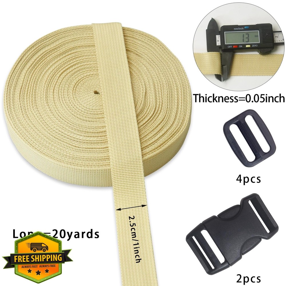 ZHFMLY 1" Beige Polypropylene Webbing Strap 20 Yards