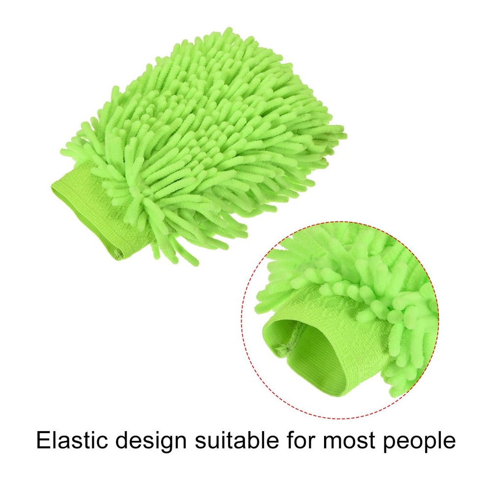 2Pcs Microfiber Chenille Dusting Wash Mitten Set for Cleaning, Light Green