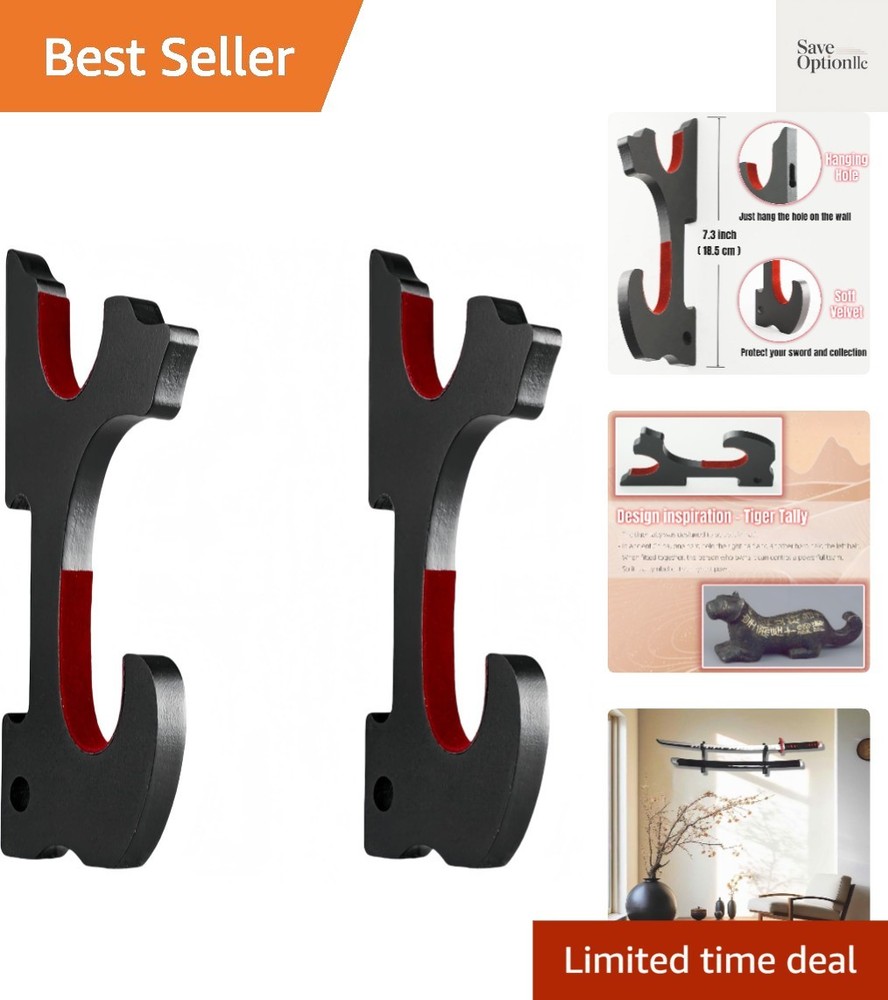 2/Set Sword Hook Wall Mount Samurai Sword Hanger Display Holder Adjustable fo...