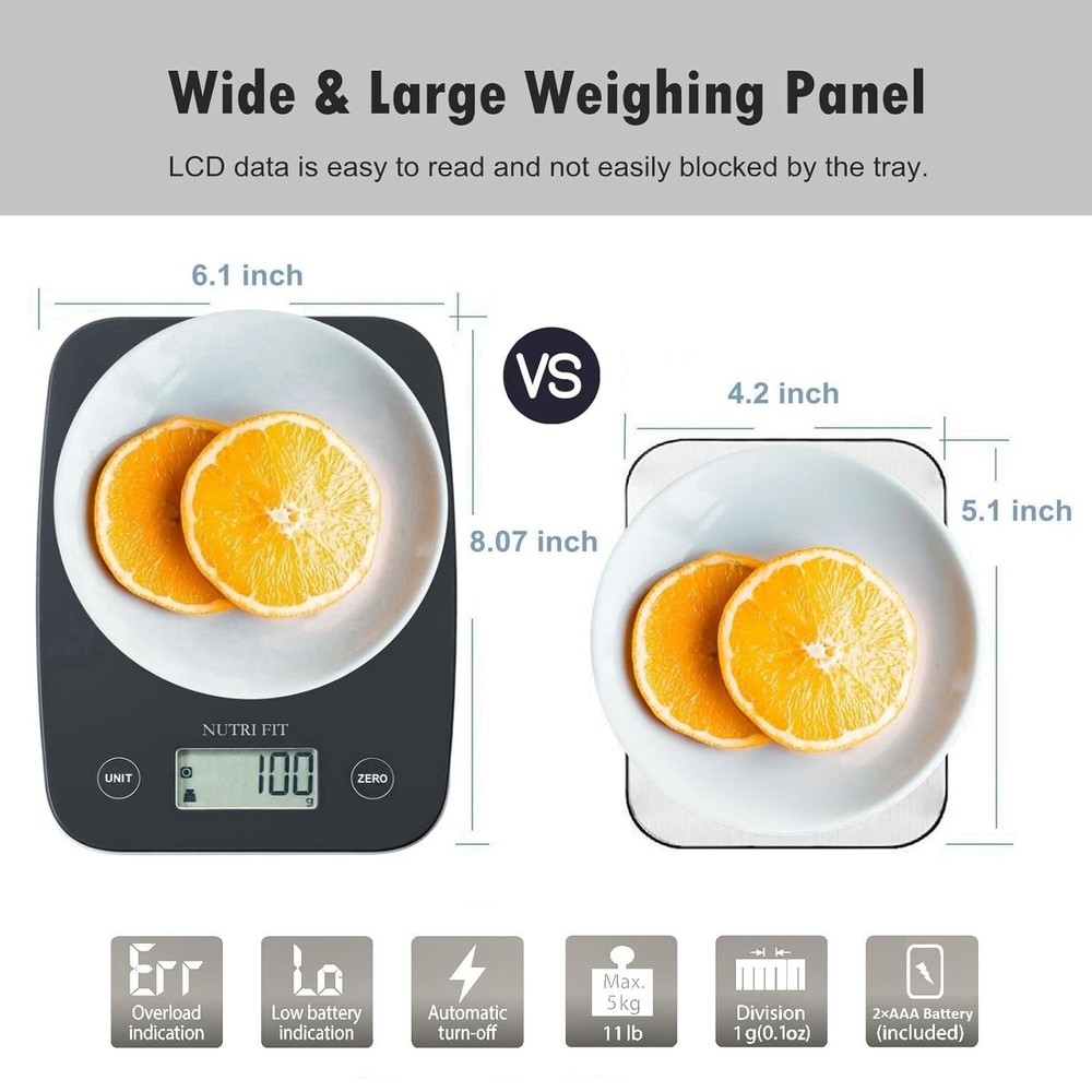 Precision Digital Food Scale - 11lb Capacity, Tare Function & Large LCD Display