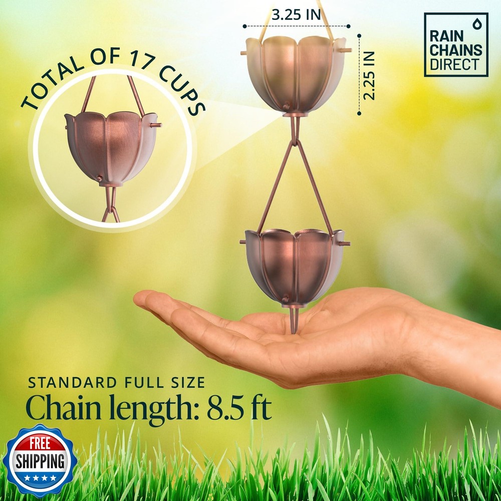 Rain Chains Direct - Square Link Rain Chain - 8.5 FT - Durable Mi