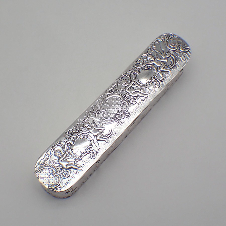 Ornate Cherub Box Elongated Oval Form Sterling Silver