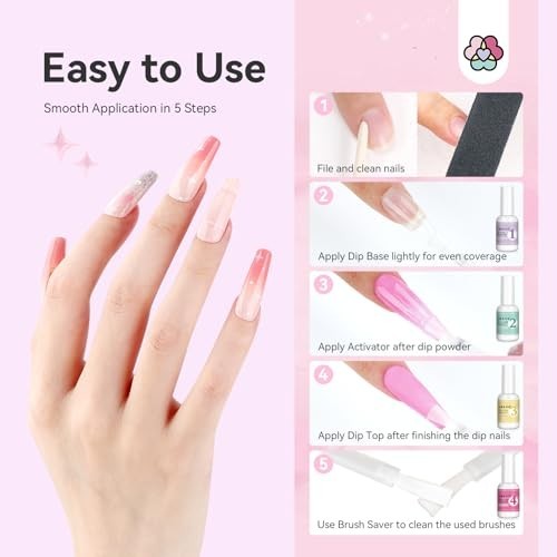 Dip Powder Liquid Set: 4 Pcs Nail Dip Liquid Set with Base Activator Top Coat an