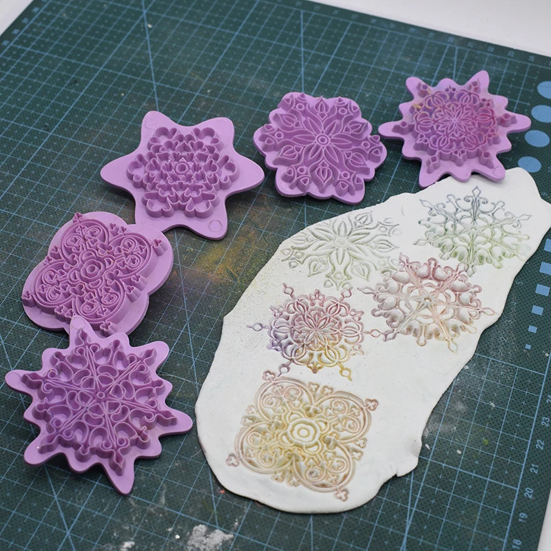 5pcs/lot Mandala Lace Pattern Emboss Stamp Polymer Clay Earring Texture Soap