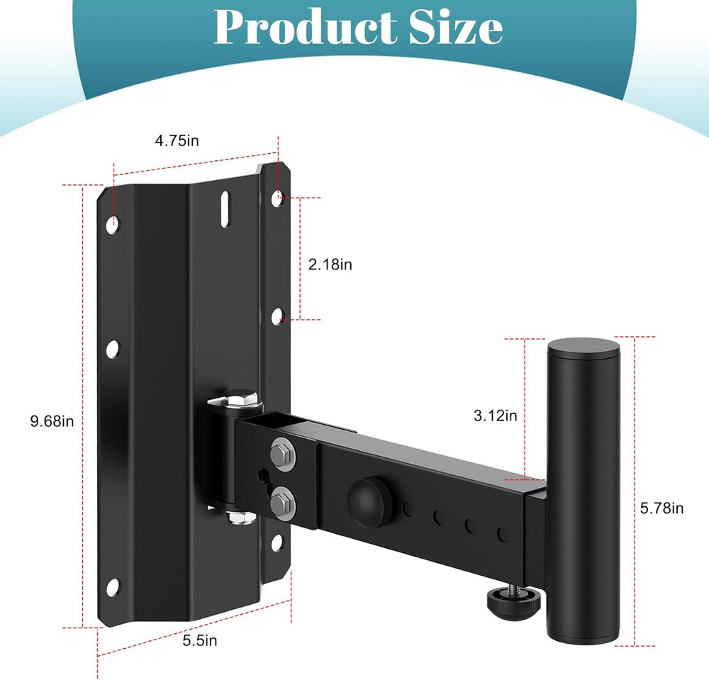 Heavy Duty Adjustable PA Speaker Mount Bracket - 110Lbs Capacity, 2 Pack