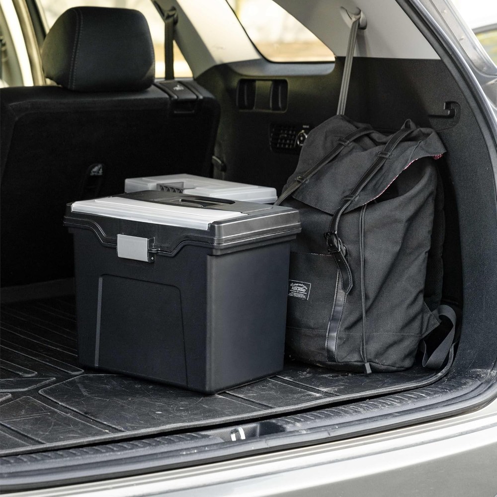 Lidded File Boxes with Organizer Lids, Black, 4-Piece Set