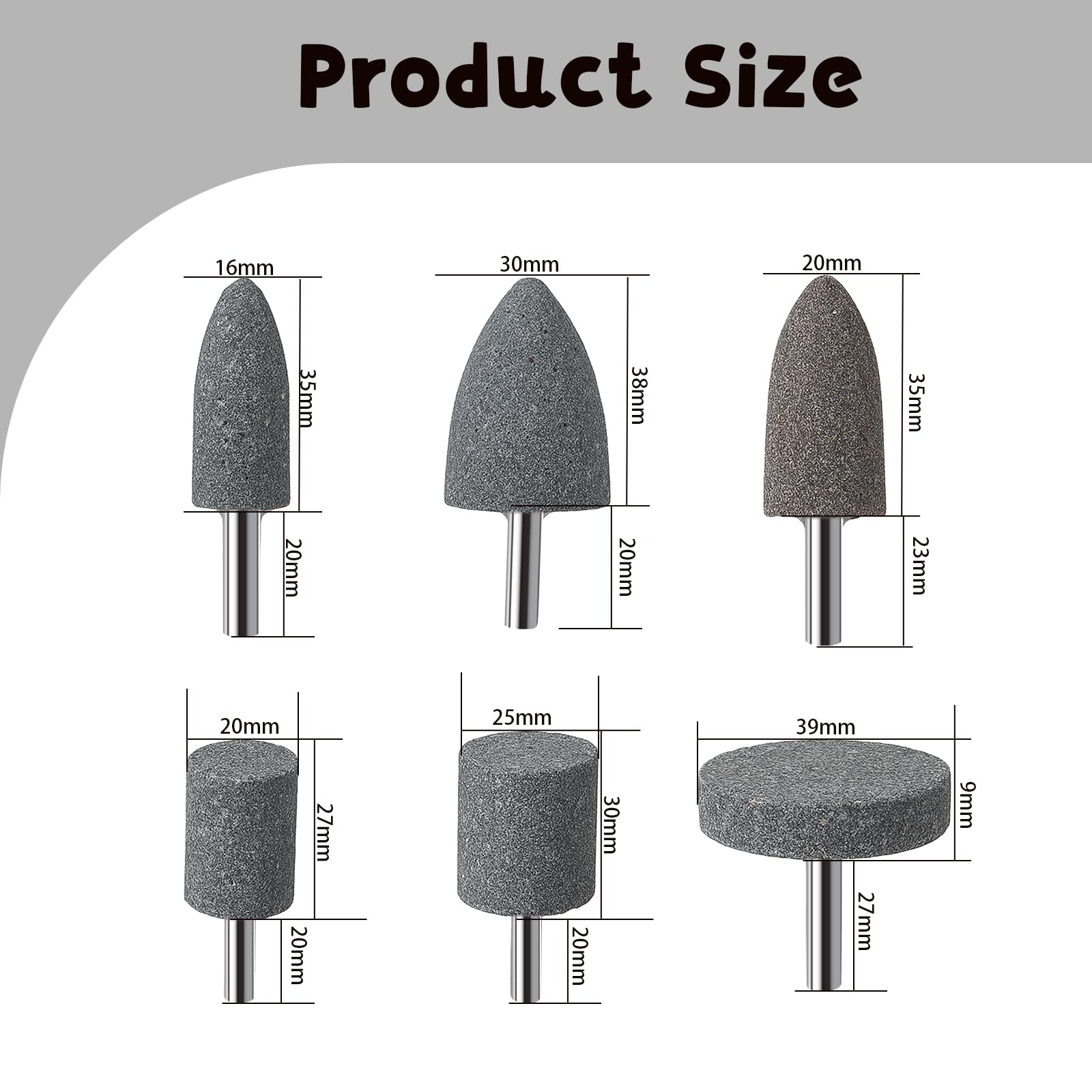 6 PCS Grinding Stones 1/4 Inch 6mm Multi Shaped Head Mounted Stone Abrasive G...