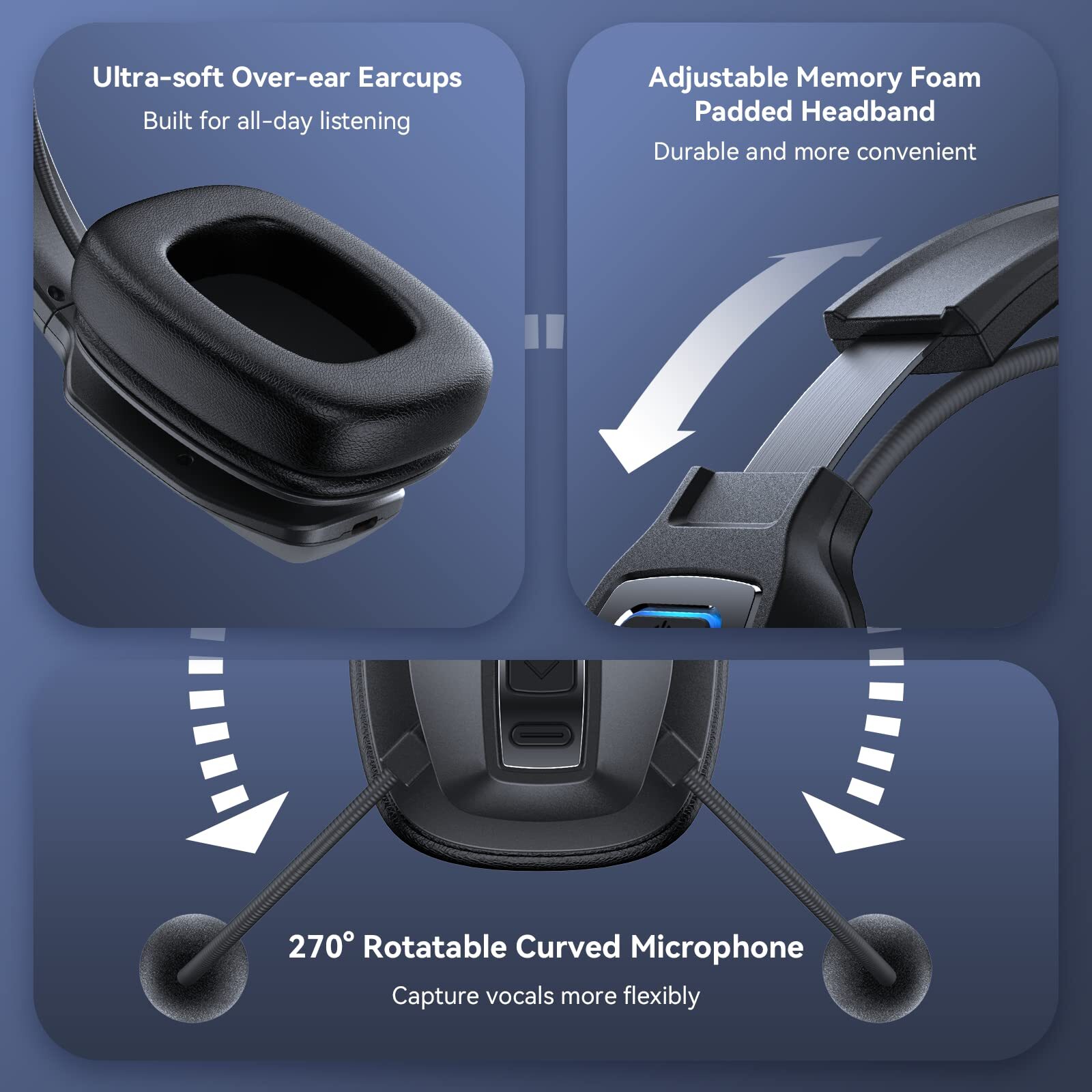 Wireless Trucker Bluetooth Headset With Noise Cancelling Mic For Phones PC