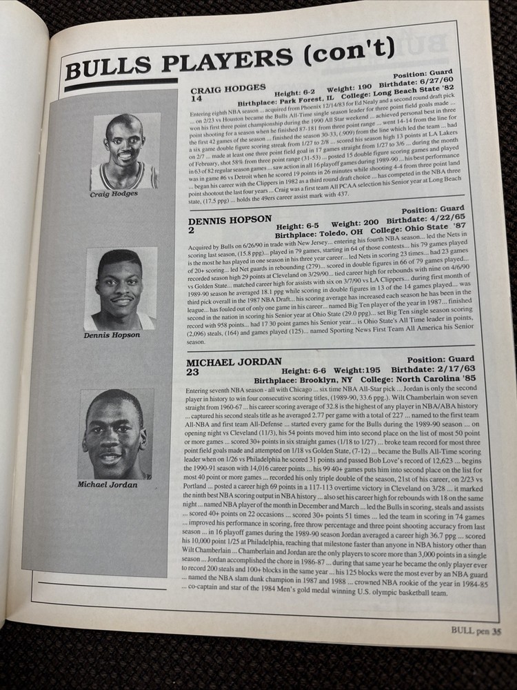 1990-91 Chicago Bulls Game Program Micheal Jordan Missing Insert Pages 61-64