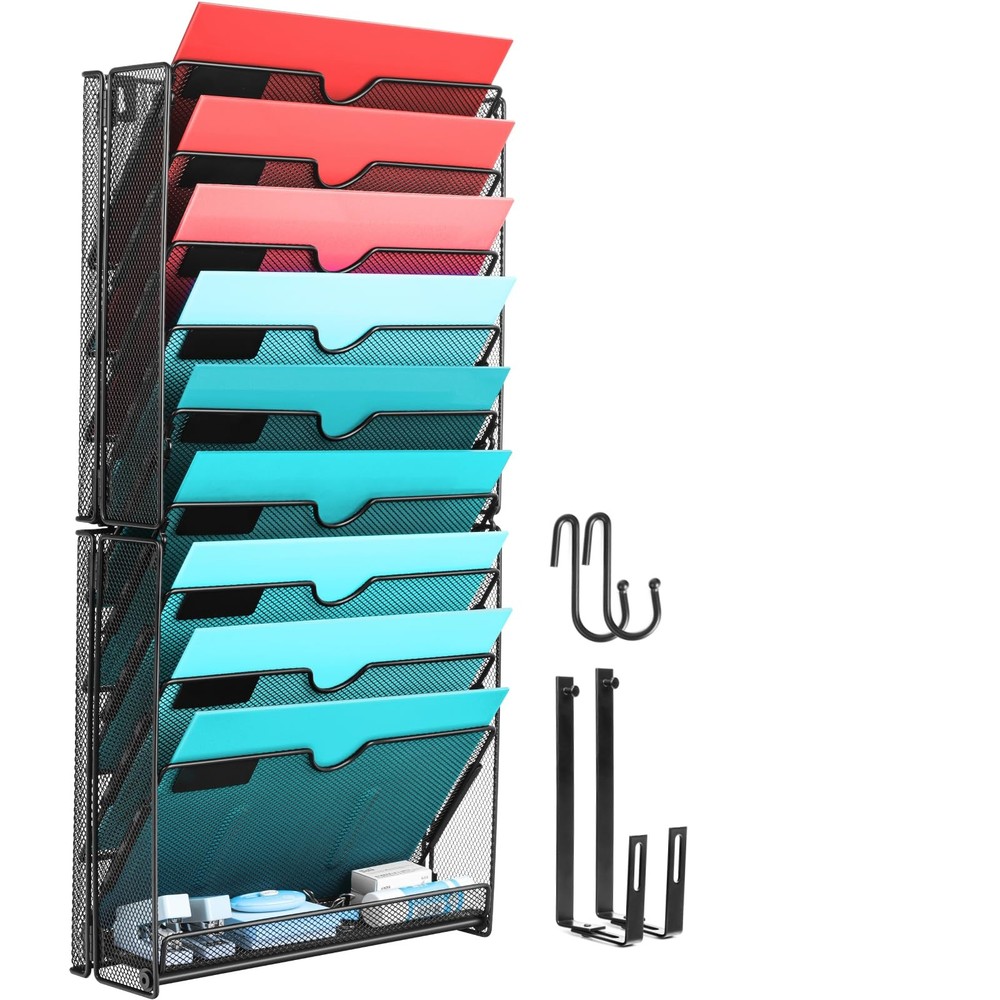Wall File Organizer, 10 Pockets Mesh Hanging File Organizer, Wall Mount File