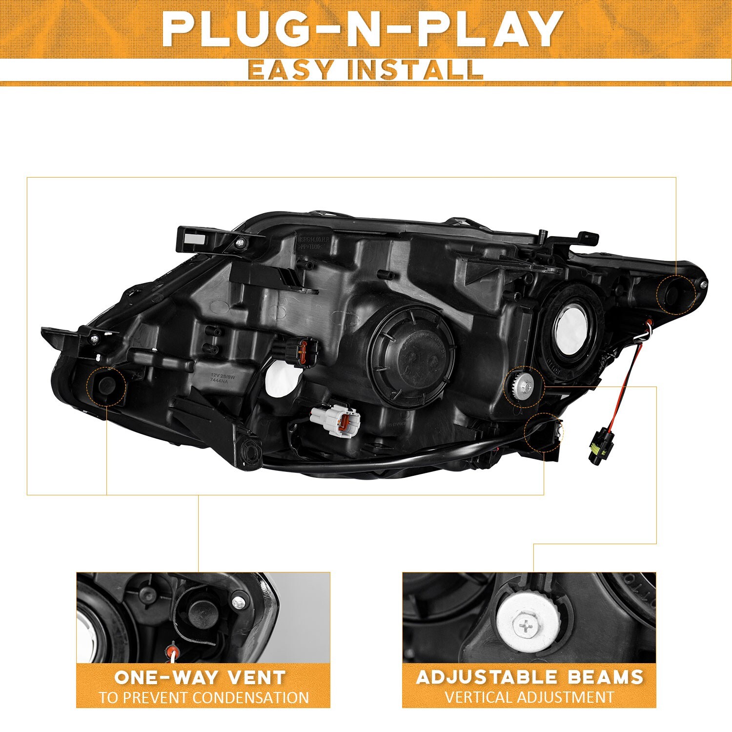 WEELMOTO Headlights For 2014-2016 Nissan Rogue Halogen LED DRL Lamps Left+Right