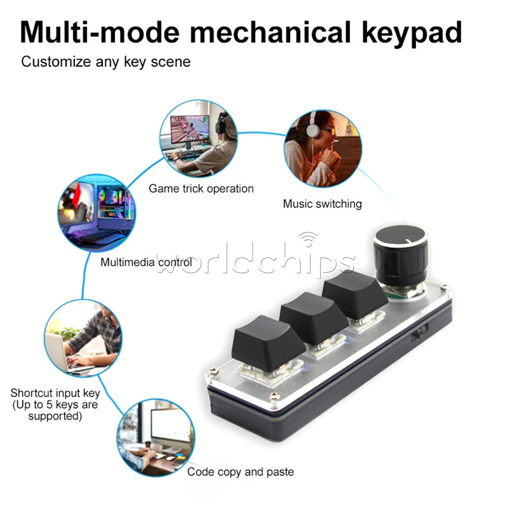 Type-c Programming Custom Knob Keyboard RGB 3 Key Copy Paste Mini Button + Cable
