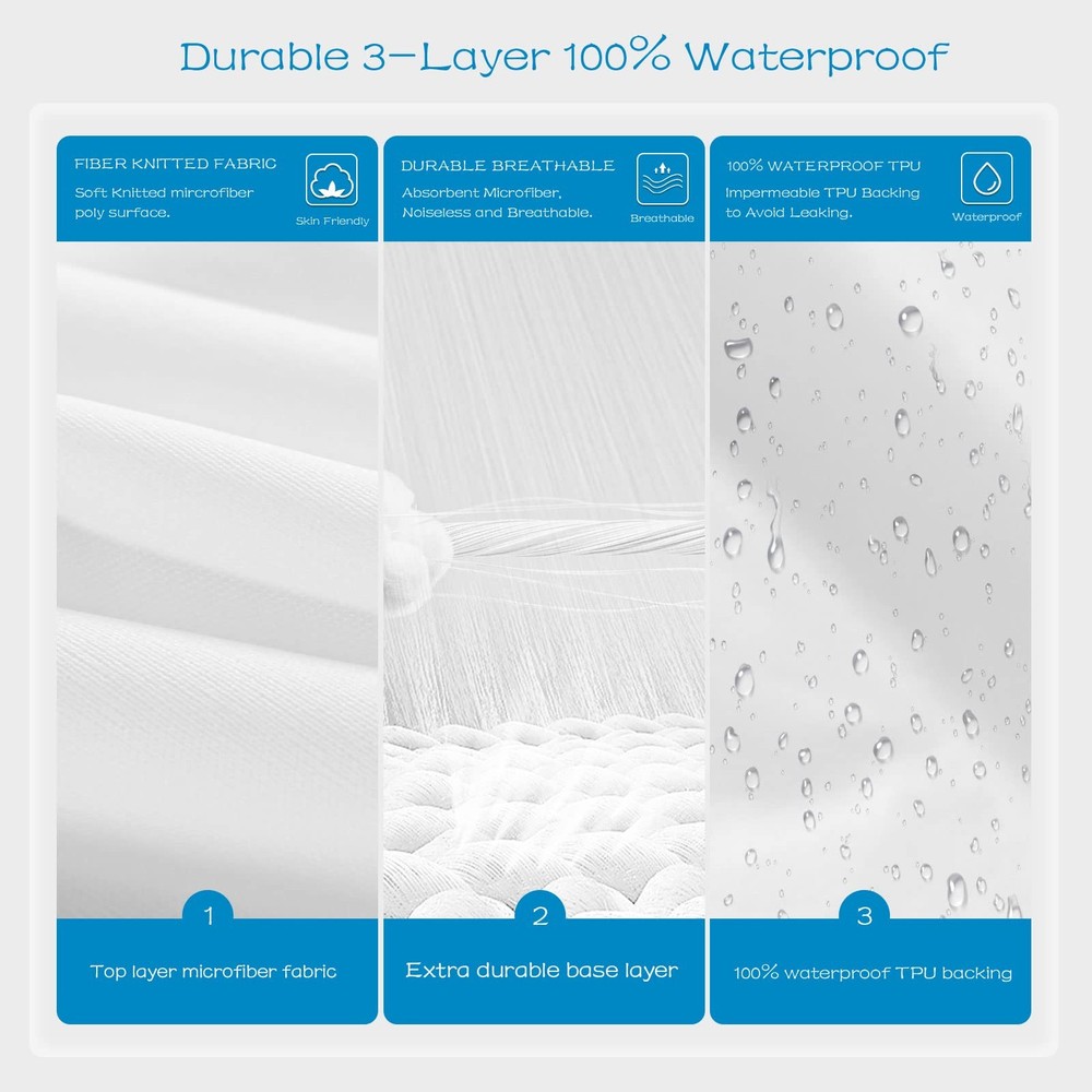 2 Pack Full Size Mattress Protector Waterproof, Breathable & Noiseless