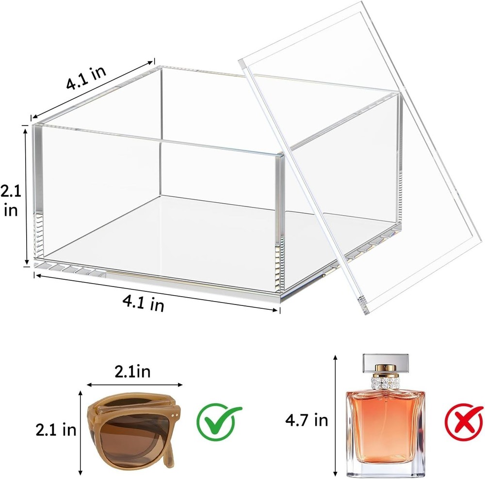 Acrylic Box with Lid, Clear Cube Display Case, Multi-Purpose Box Square Conta...