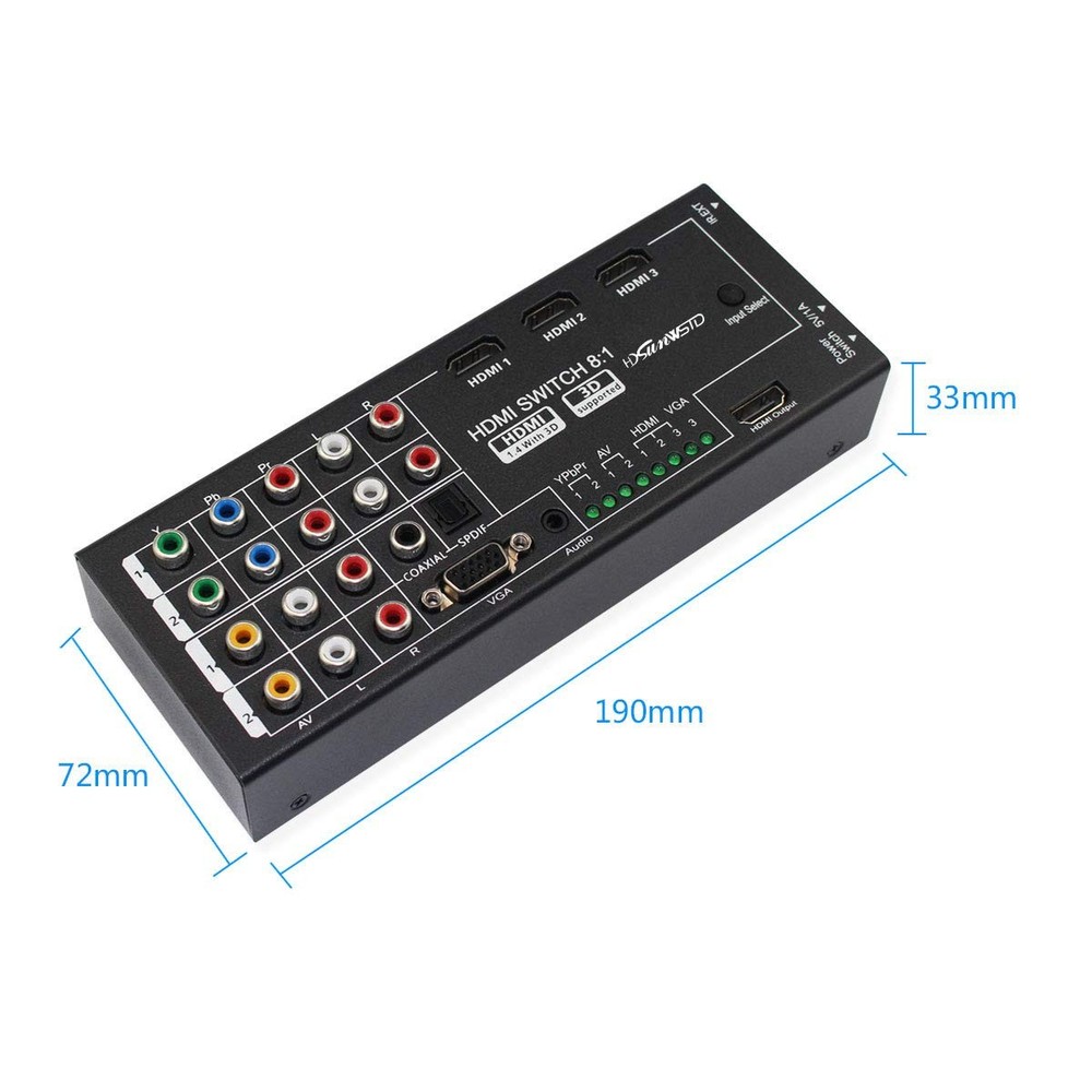 Multi-Functional HDMI Converter with 8 Inputs (VGA + AV + Ypbpr Black