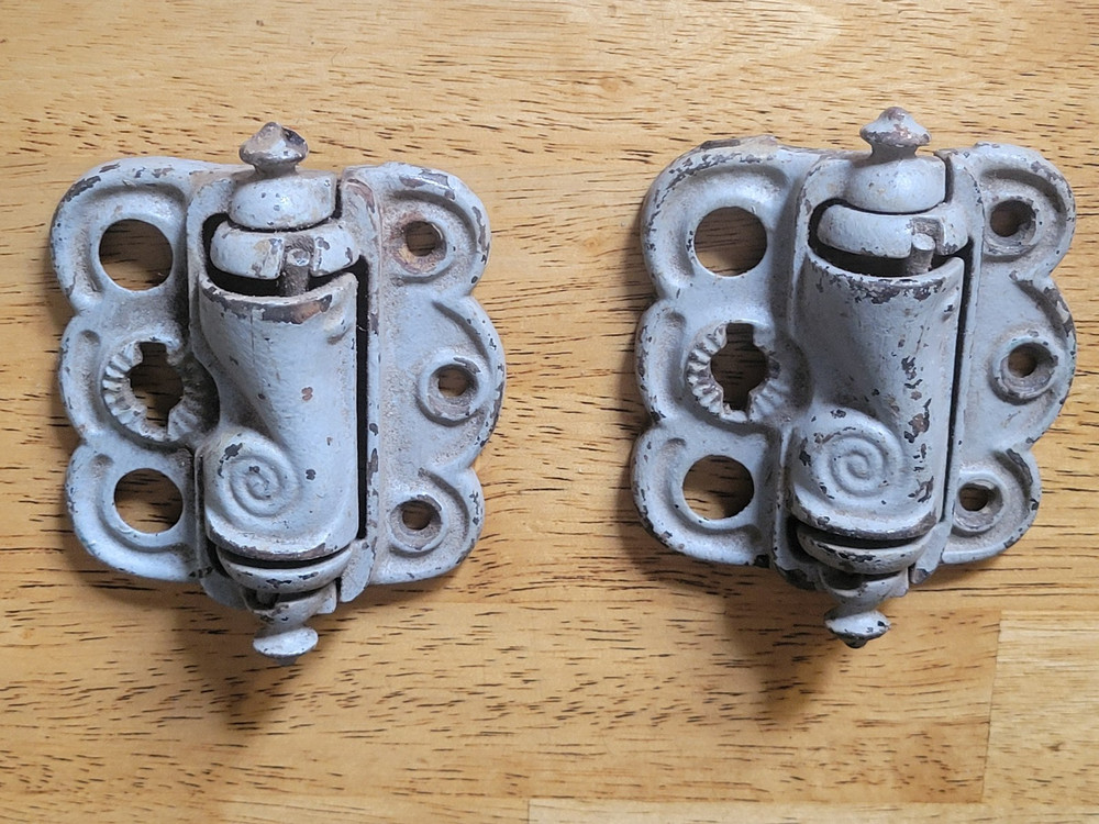 Antique Cast Iron Spring Loaded Screen Door Hinge Hardware Set