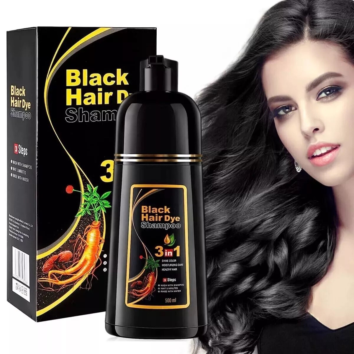 3 in 1 Hair Dye Shampoo 500ml Hair Color Shampoo Instant Hair Dye Plants Essence