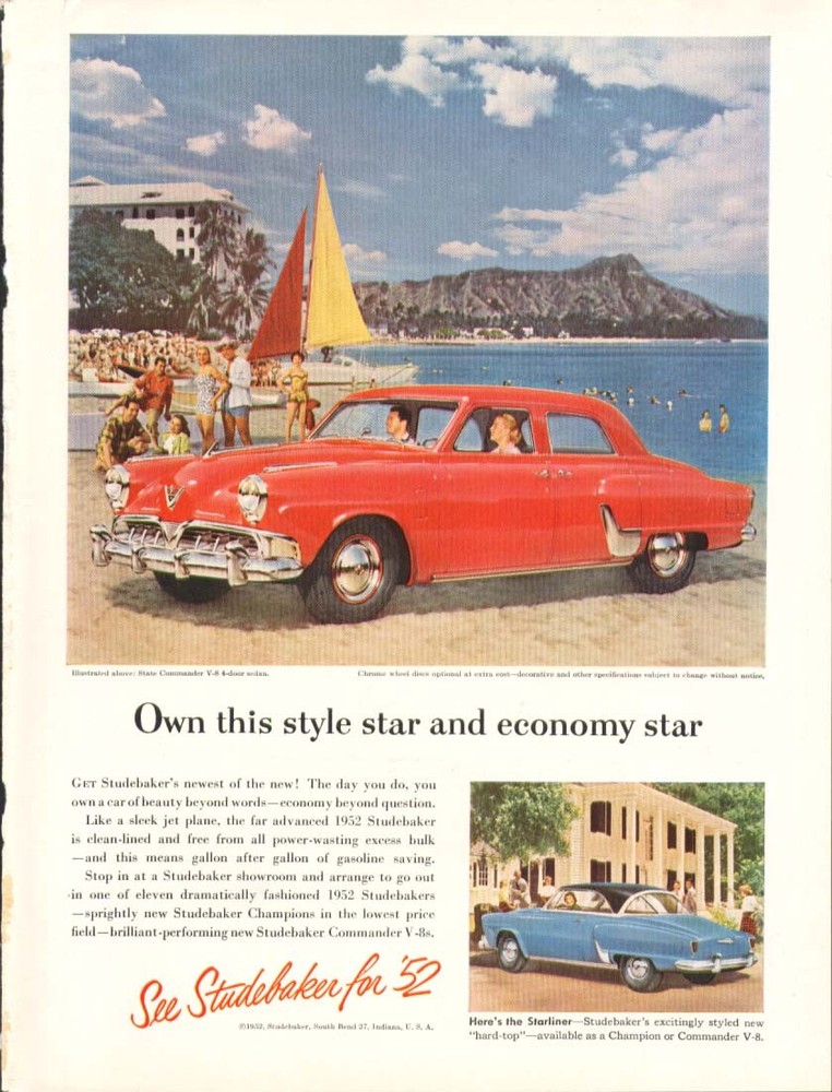 Studebaker State Commander style economy star ad 1952