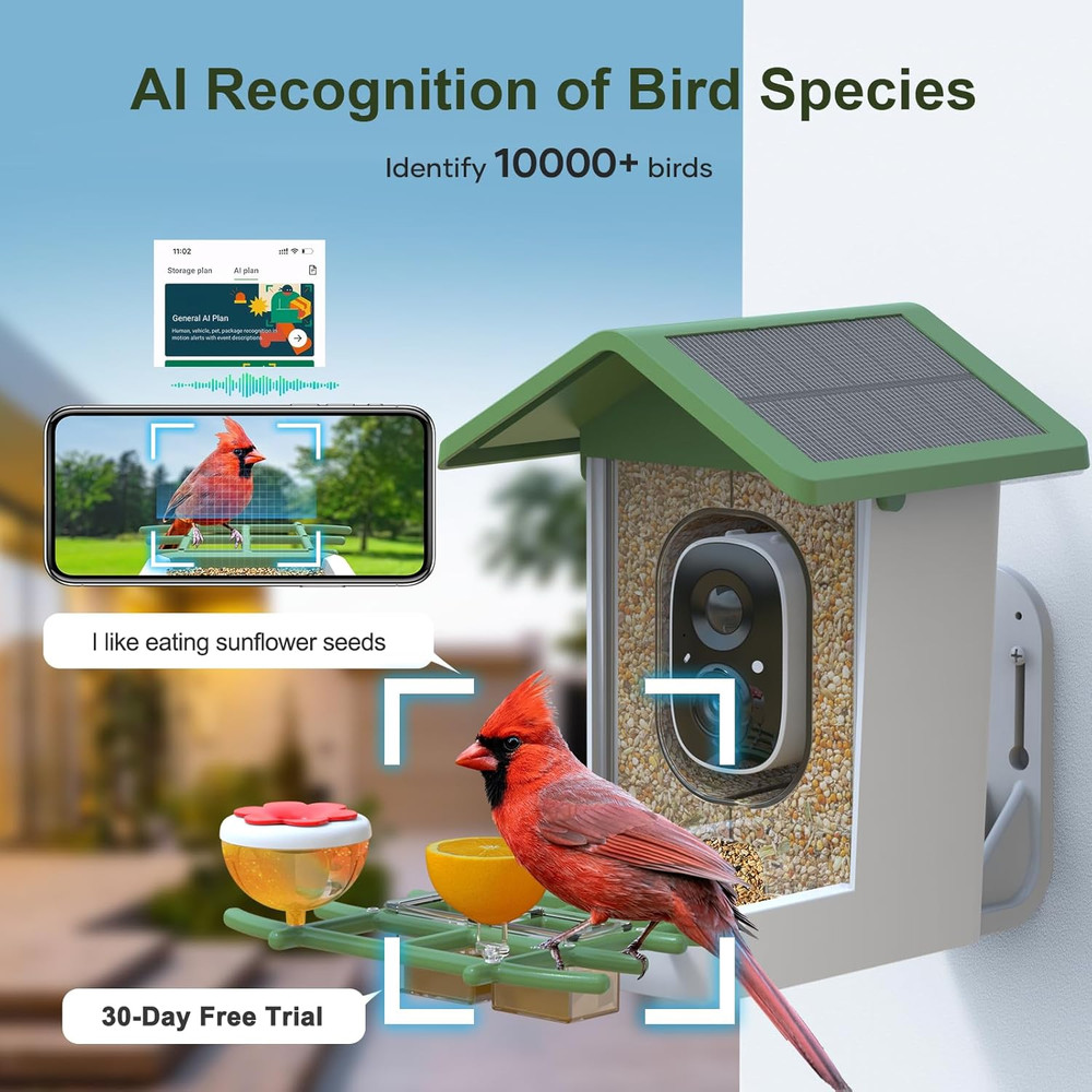 Smart Bird Feeder with Camera: Solar Powered Birdhouse with AI Recognition, Wire