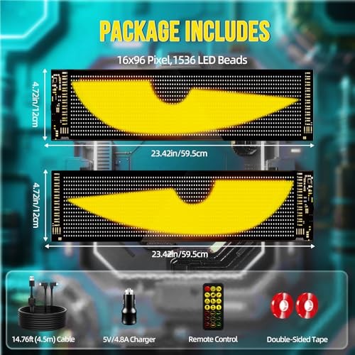 Devil Eyes Light 2PC for Windshield-23.42x4.72IN Programmable LED Eyes