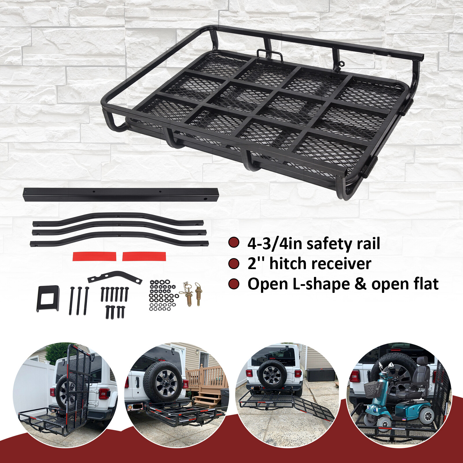 500LBS Mobility Carrier Wheelchair Scooter Rack Disability Medical Ramp Hitch