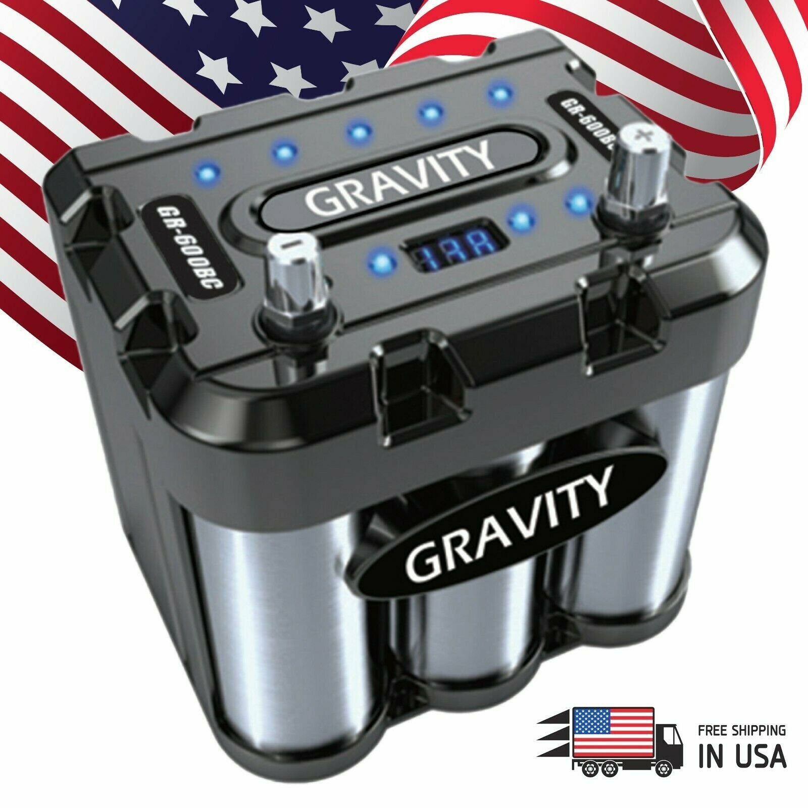 Gravity Audio 600BC 600A Car Battery Capacitor WITH LED & Black Chrome - PK2