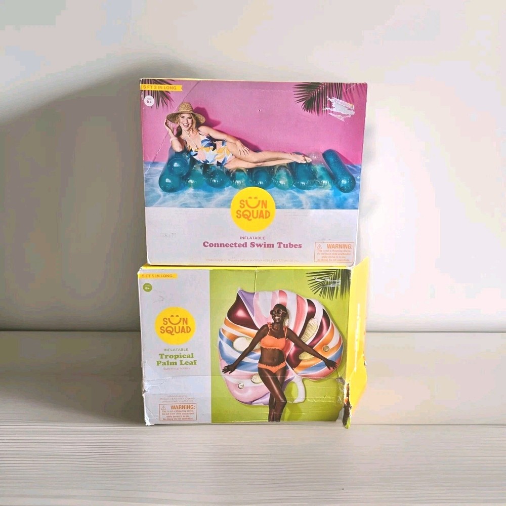 Sun Squad Inflatable Tropical Palm Float Cup Holders Connected Tubes NEW