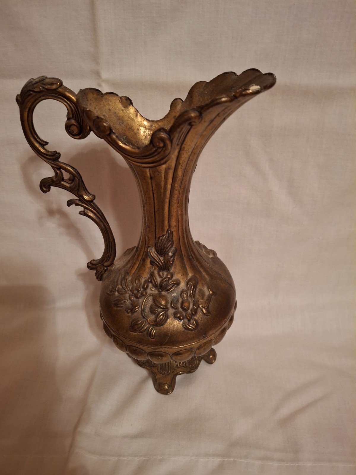 Vintage Peltrato ?Brass Footed Small Pitcher Vase