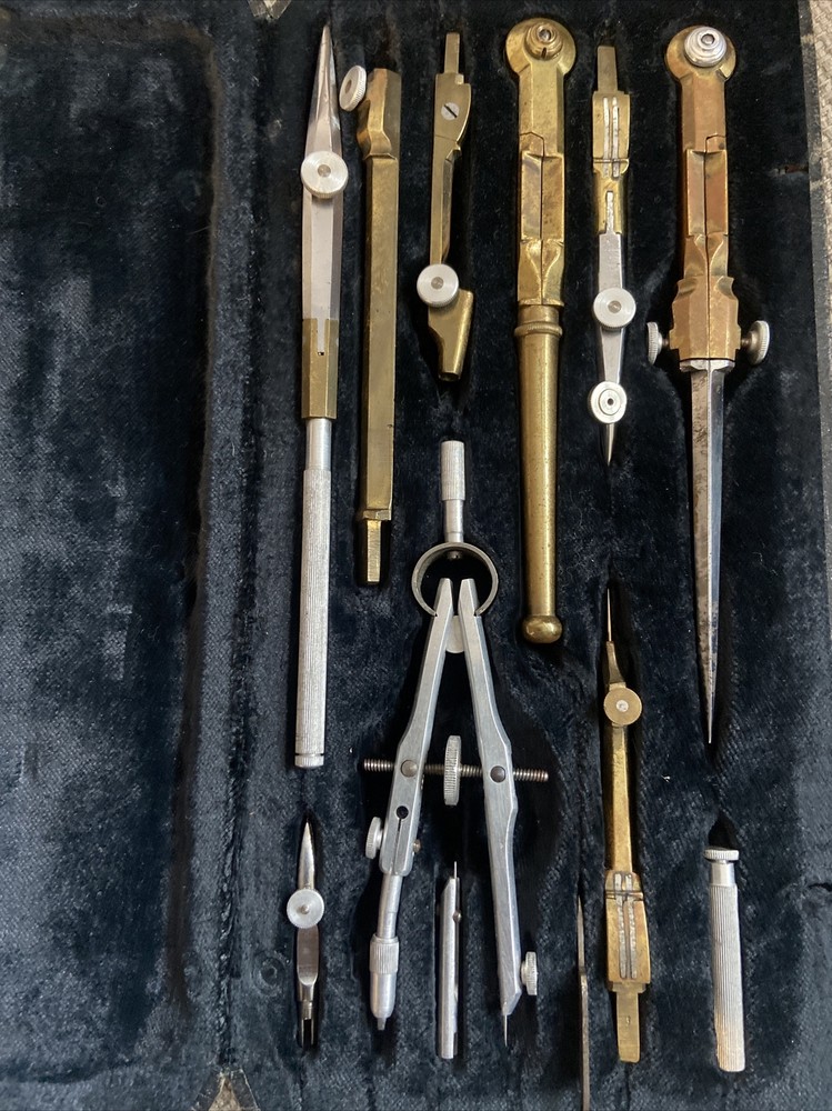 Antique MILANO Compass Cartographer Technical Engineer Architect Instrument Set