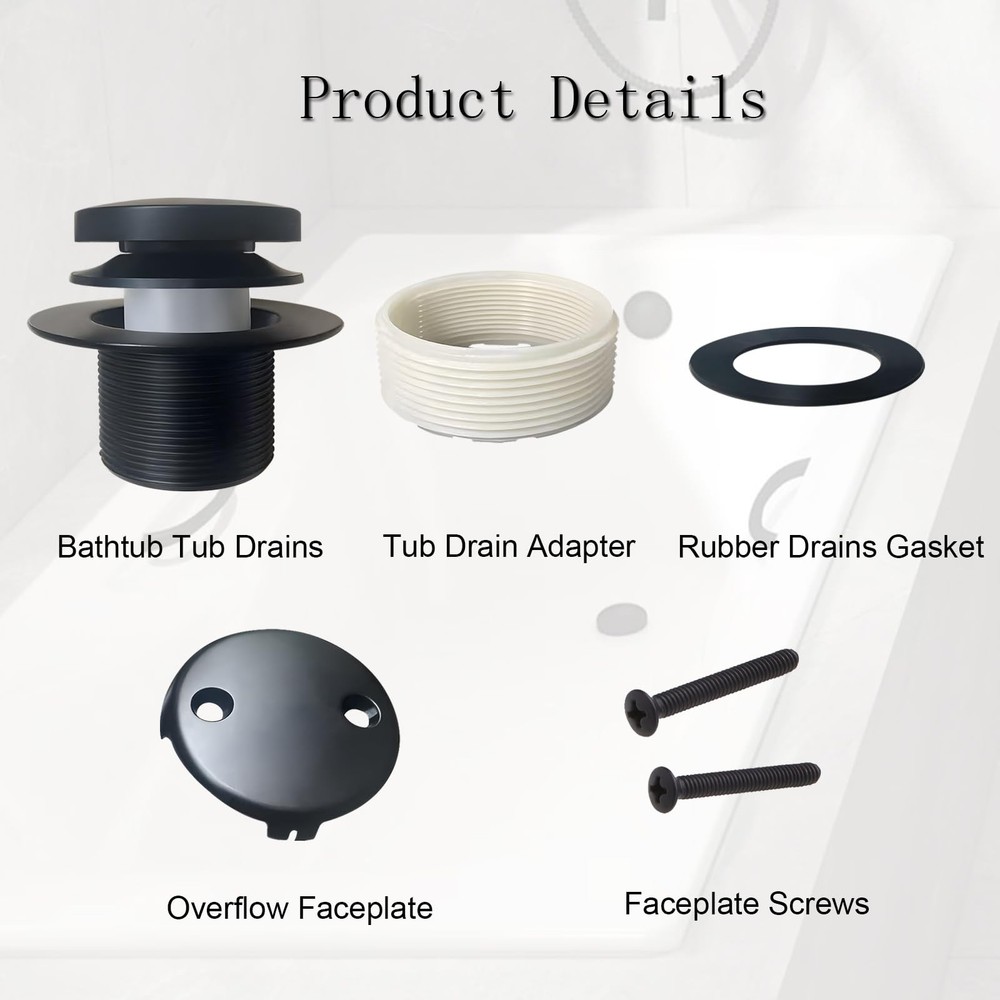 Universal Matte Black Tub Drain and Overflow Kit - Complete 2-Hole