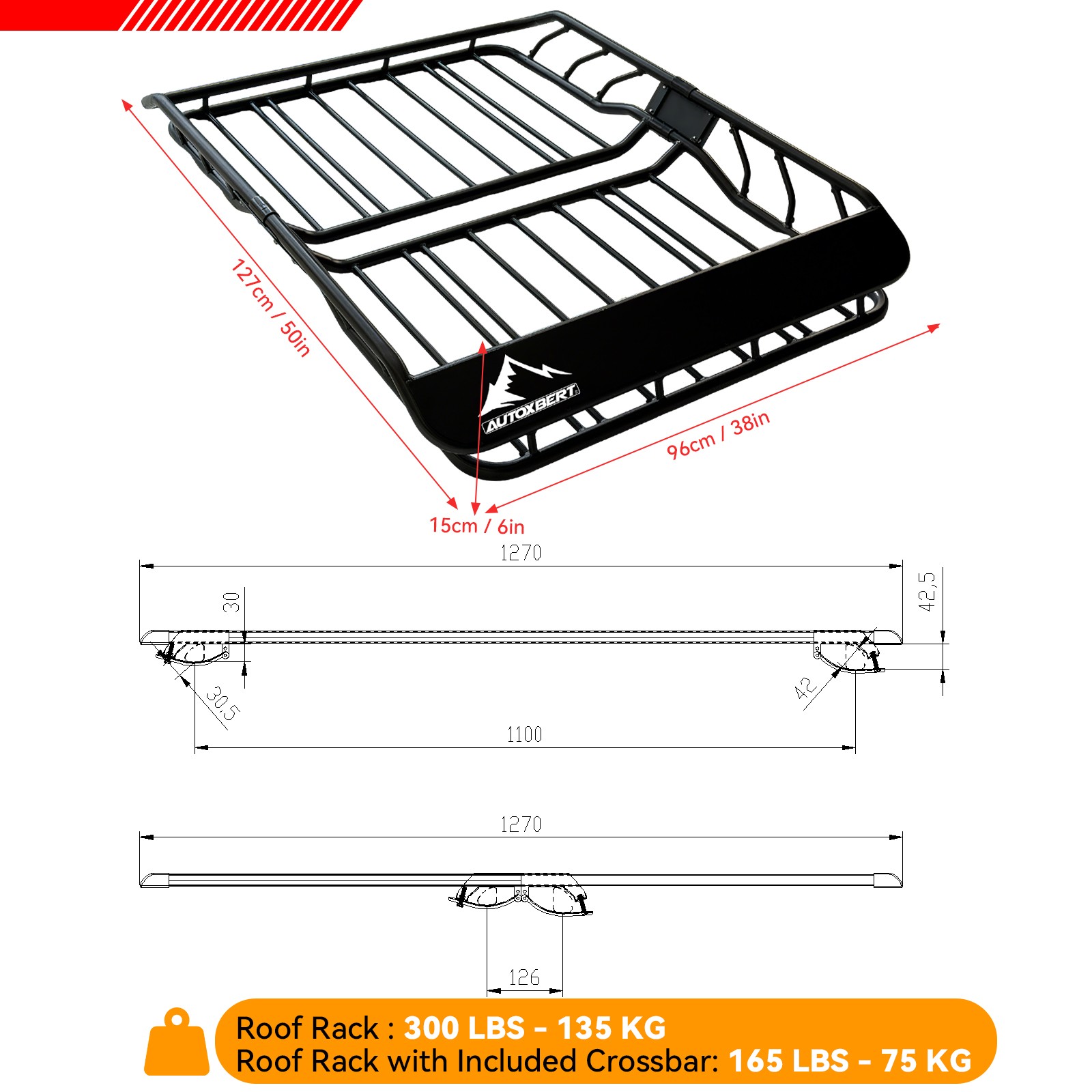 50" Roof Rack w/ Cross Bar Set Cargo Carrier Basket Car Rooftop Luggage Storage