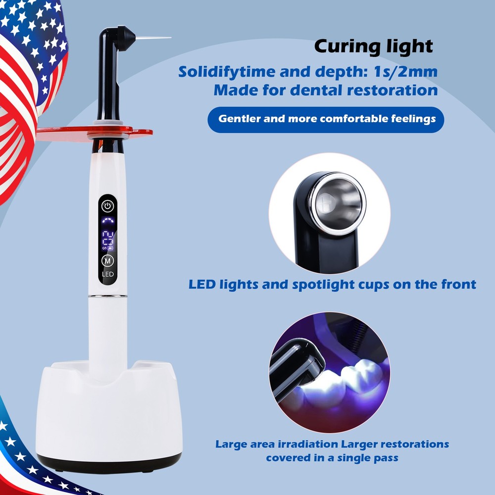 Potable Wireless LED Curing Light 1 Second with 7 Working Head Lens 2400mW/cm2