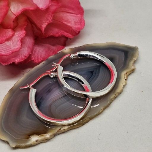 925 Silver Plated Hoop Pierced Earrings Medium Size