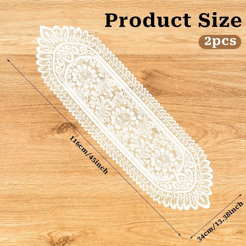 2 Pack Cotton Crochet Lace Rectangular Table Runner Doilies Table Dresser Scarf