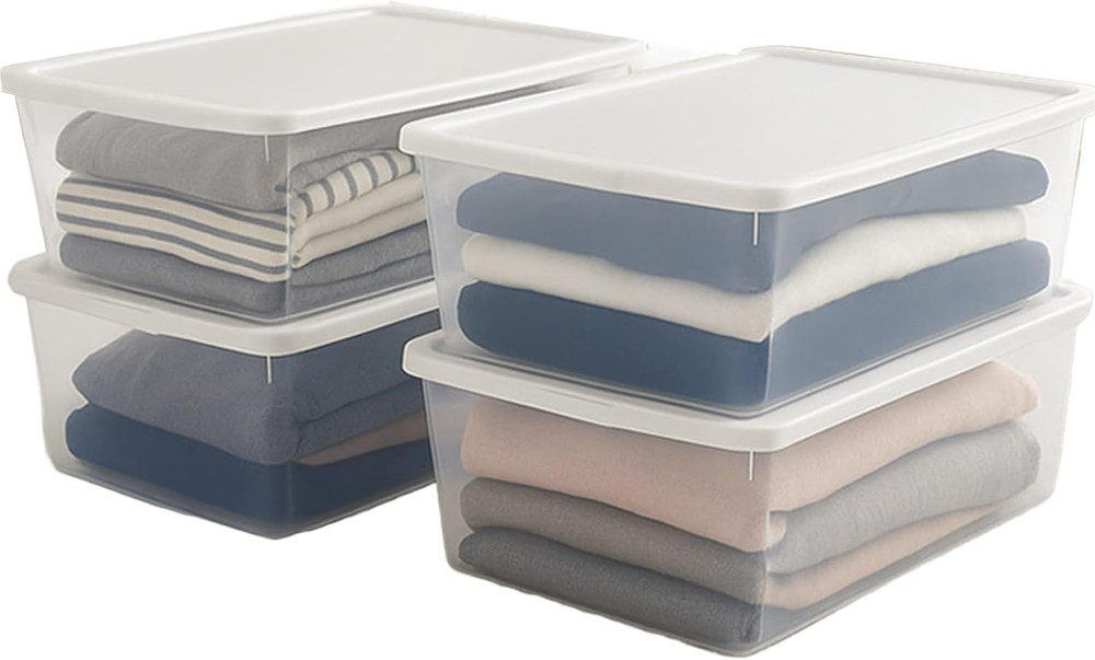 4-Pack Snaplock, Small Clear Plastic Storage Organizer Bins W/Lids, 12 Quart, Wh