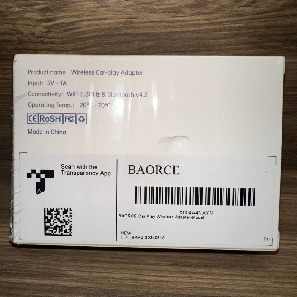 Baorce Wireless CarPlay Adapter | Apple | Android | New | Sealed | RGB LED