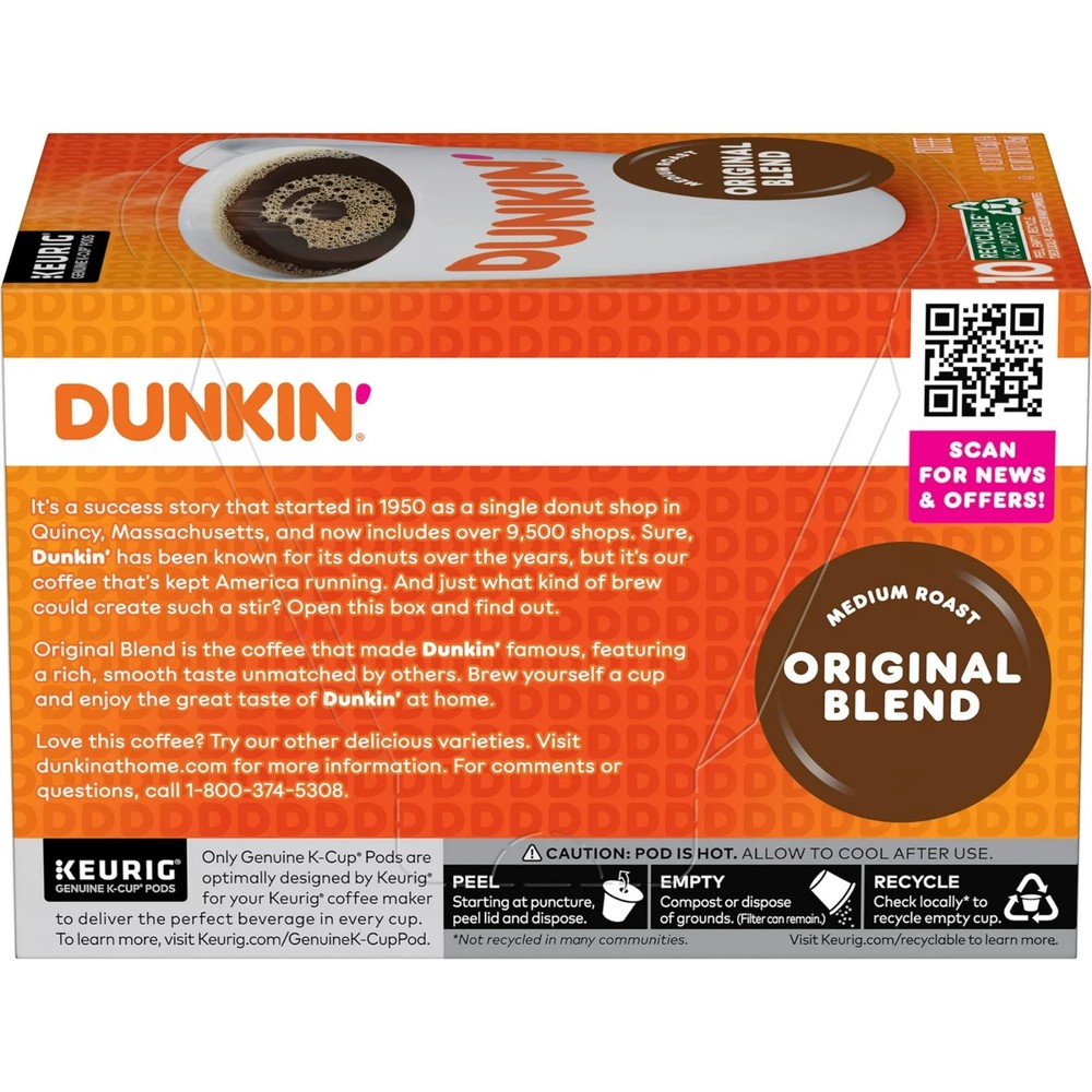 Dunkin' Original Blend Coffee, Medium Roast, 30 count. Free Shipping