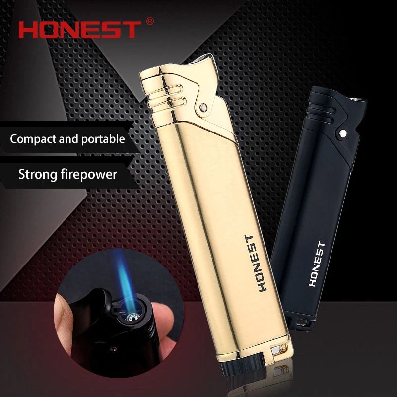 Cigar Lighter With Punch Tool Windproof Blue Flame Refillable Metal Design