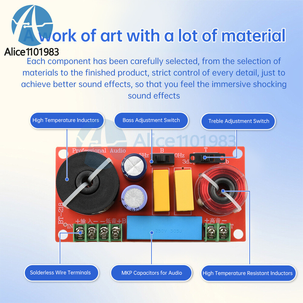 HiFi Bookshelf Speaker Crossover Adjustable 2-Way High Low Frequency Divider DIY