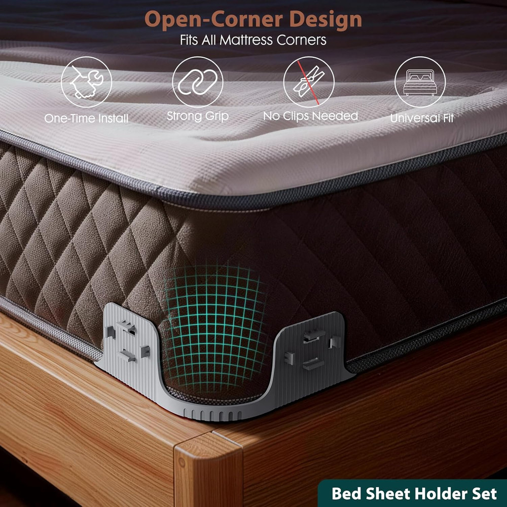 Corner Sheet Holders - Snap-Lock for Fitted Sheets, Set of 4