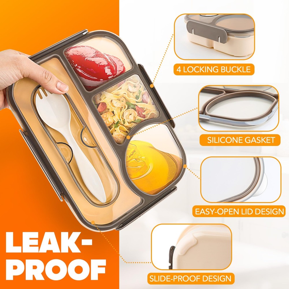 Compartment Bento Lunch Box for Adults - Drop & Leak-Proof - 4