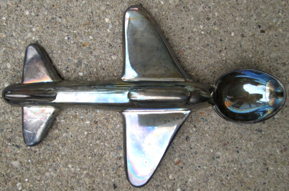 Silverplate? Airplane Shaped Sturdy Baby Spoon with Storage Pouch Unbranded