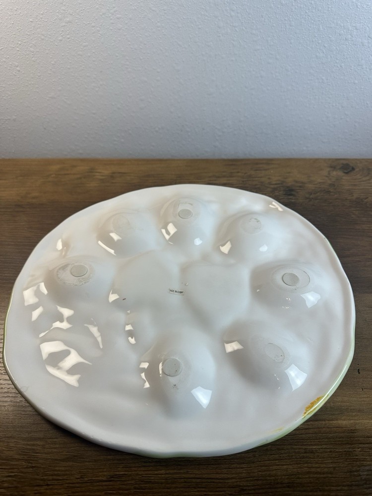 Vintage Ceramic Bunny Deviled Egg Plate Floral Easter Rabbit Platter