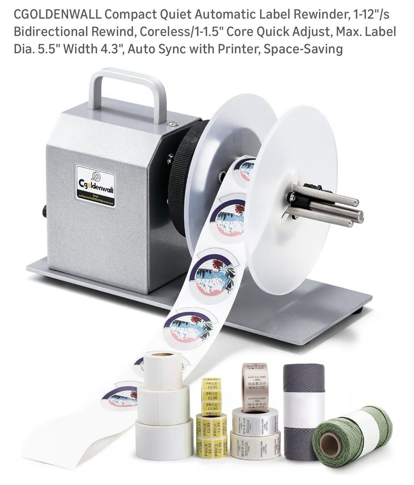 CGOLDENWALL Compact Quiet Automatic Label Rewinder Machine Bidirectional Coreles
